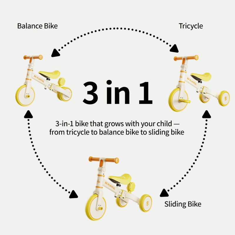 B.Duck - 3-in-1 Toddler Bike, Balance, Sliding, Tricycle Modes, Adjustable Seat & Handlebar, Indoor/Outdoor, White, 1.5-3 Y - Image 3